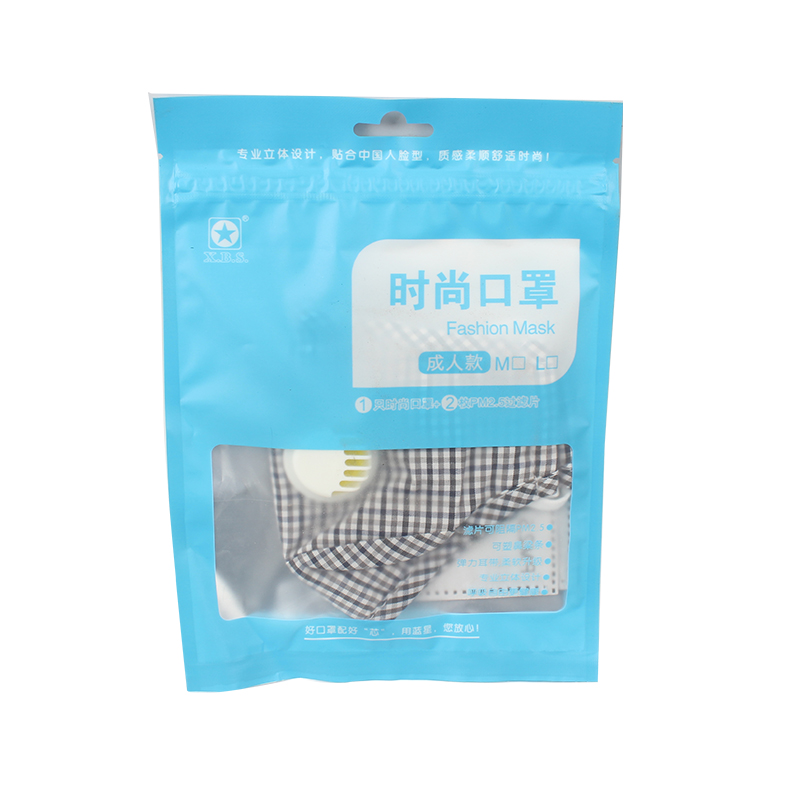 藍(lán)星灰格耳戴式帶閥成人棉布口罩圖片4