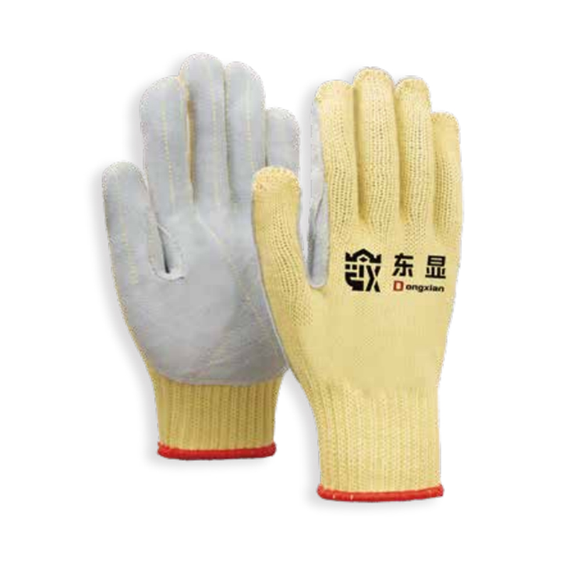 東顯7-1-002 7針?lè)季]牛二層皮耐高溫防割手套