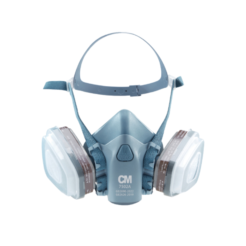 朝美7502A+P2001頭戴式硅膠雙濾盒半面罩防毒面具