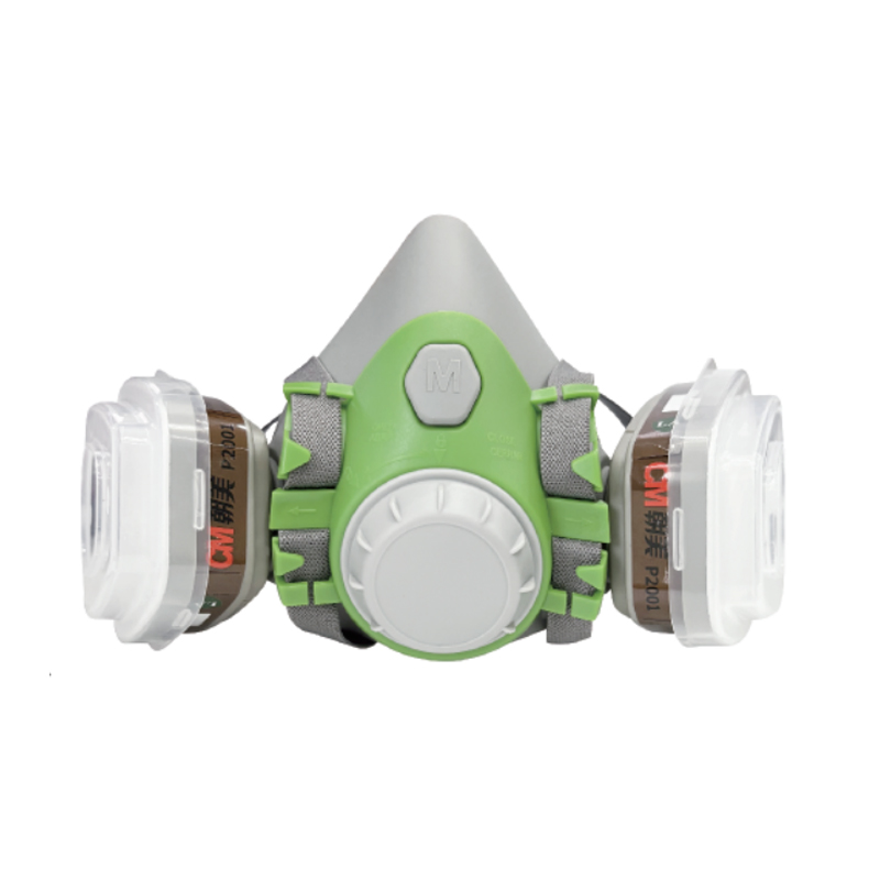 朝美7506A+P2001頭戴式硅膠雙濾盒半面罩防毒面具