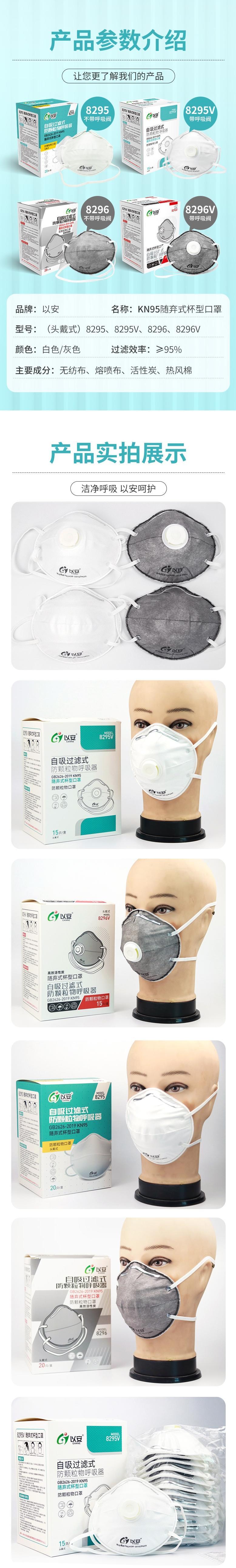 以安8296杯型頭戴式KN95防塵口罩圖片