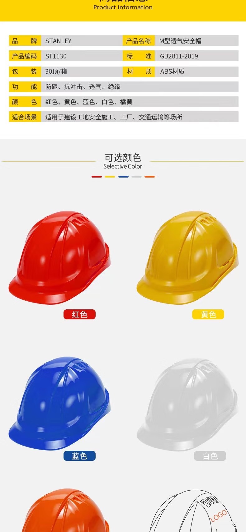 STANLEY史丹利ST1130抗沖擊M型透氣ABS安全帽2