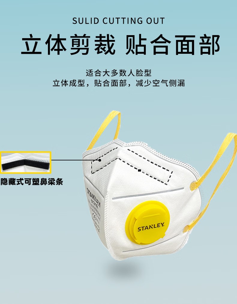 STANLEY史丹利ST2104白色折疊帶閥耳帶式KN95防塵口罩4