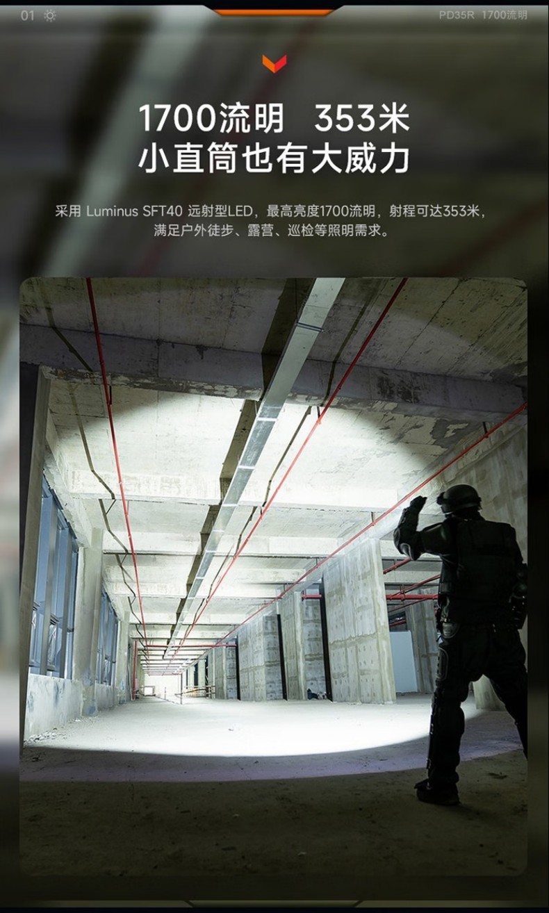 FENIX菲尼克斯PD35R PD系列緊湊型充電戰(zhàn)術(shù)小直筒手電2.jpg