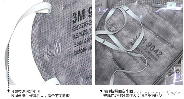 3M9042口罩可彈拉繩固定拉姑，彈性大，適合不同臉型