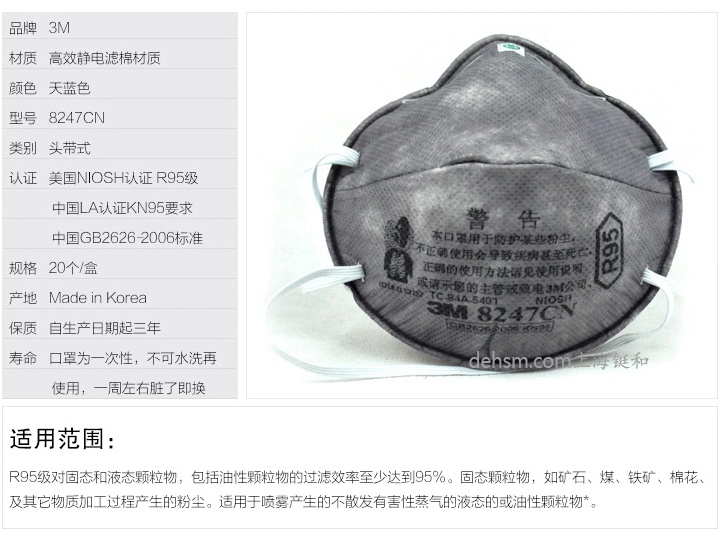 3M8247R95有機蒸氣異味及顆粒物防護(hù)口罩特點性能介紹