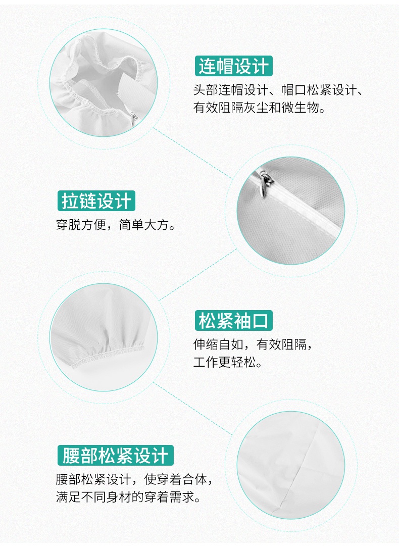 一次性醫(yī)用隔離衣帶帽設(shè)計(jì)，整個(gè)防護(hù)性能優(yōu)異