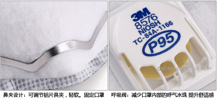 3M8576口罩可調(diào)節(jié)鼻夾設(shè)計，搭配冷流呼氣閥
